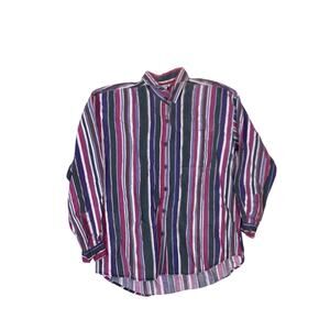 Vintage 90s Striped Button Down Shirt Cotton Large Petite Retro